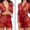 طقم ملابس داخلية مثيرة من رداء الحمام بحزام نوم