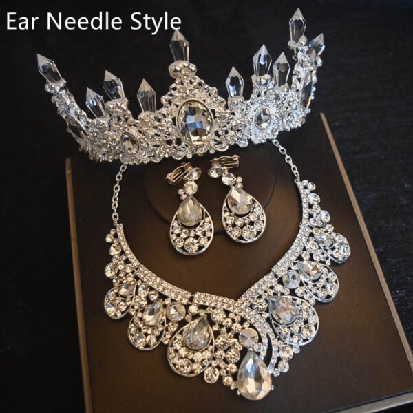 غطاء الرأس الزفاف الزهور اكسسوارات الشعر الزفاف تاج قلادة أقراط ثلاث قطع مجموعة اكسسوارات الزفاف