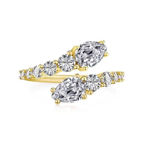 خاتم من الفضة الإسترليني S925 مفتوح من الزركون على شكل كمثرى عالي الكربون