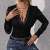 بدلة نسائية برباط وأكمام طويلة رومبير مثير بياقة على شكل V عميقة وفتحة علوية للنساء