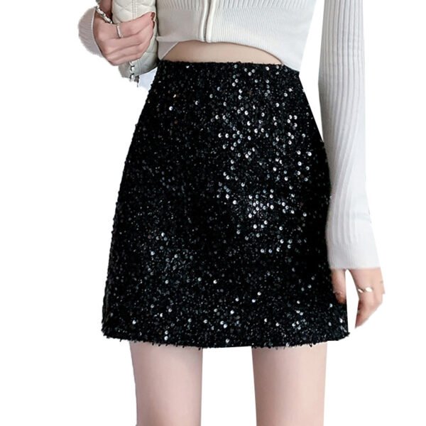 تنورة مطرزة عالية الخصر غمد أسود تنورة ألف خط