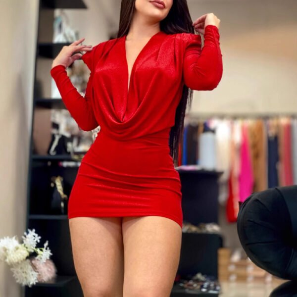 فستان ضيق ميني الياقة المتأرجحة مثير