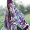 تنورة مرنة مطبوعة بخصر تنحيف بحاشية كبيرة