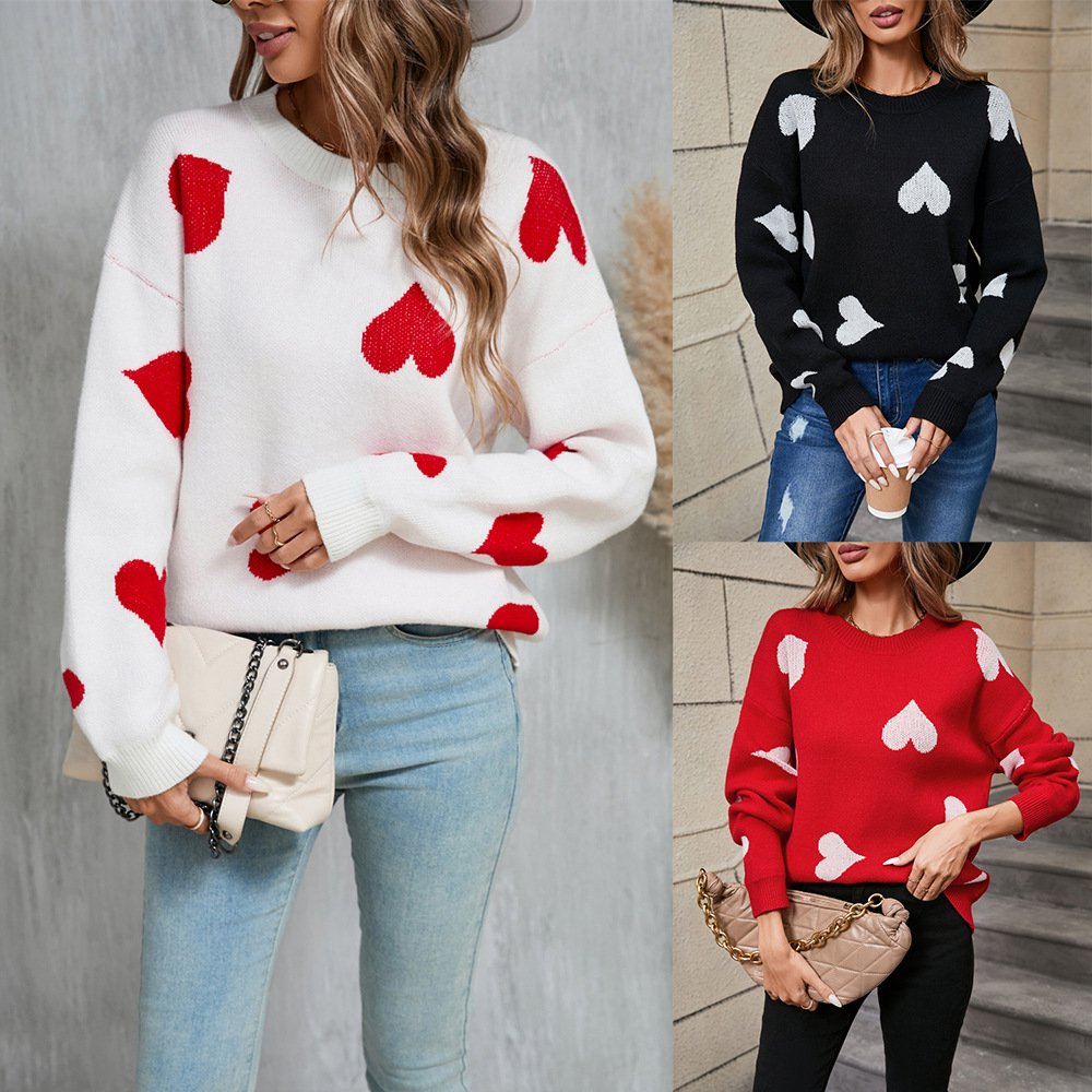 سترة محبوكة بمقاس كبير ورقبة دائرية من Love Little Peach Heart للنساء