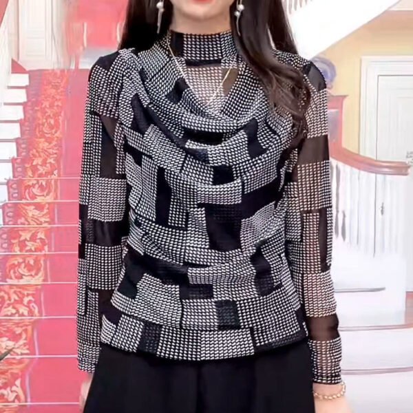 قميص داخلي نسائي بياقة نصف عالية وأكمام طويلة وقميص عصري لإخفاء الدهون