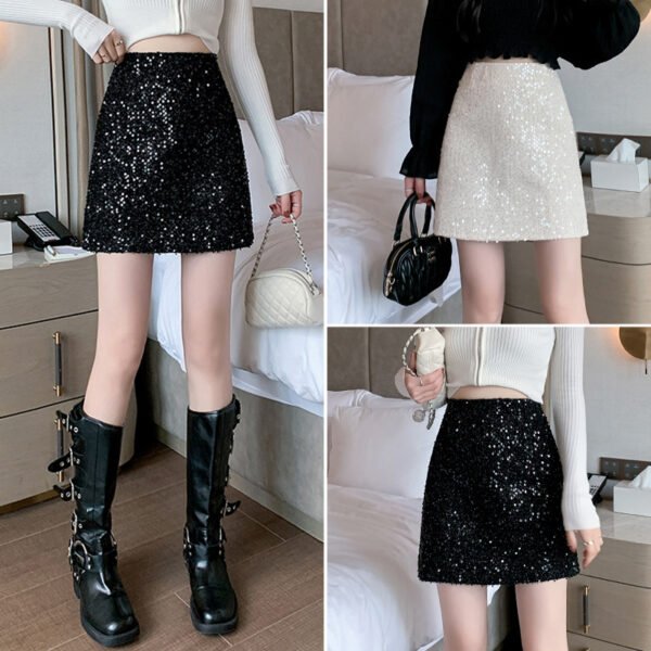 تنورة مطرزة عالية الخصر غمد أسود تنورة ألف خط