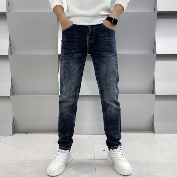 بنطلون جينز رجالي كاجوال بقصّة Slim Fit وساق مستقيمة مطاطية