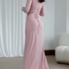 فستان ضيق بأكمام طويلة وفتحة غير متماثلة من Ins Fashion فساتين طويلة بلون واحد للنساء