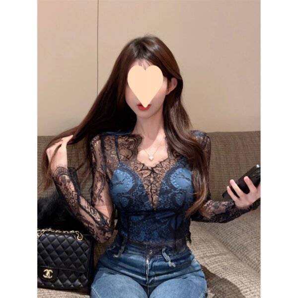 قميص الدانتيل الصناعة الثقيلة طوق الكروشيه الدانتيل قاع