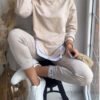 بدلة رياضية نسائية، سويت شيرت بتصميم فتحة على الموضة، وبنطلون رياضي ضيق، طقم ملابس كاجوال مكون من قطعتين