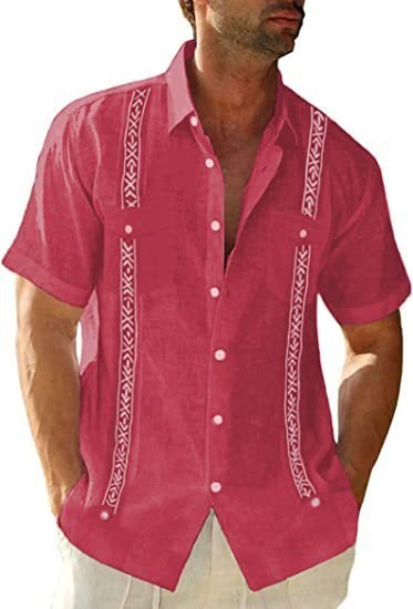 قميص Guayabera الكوبي الرجالي الكاجوال في الهواء الطلق كاجوال بأكمام قصيرة ملابس مطبوعة أزياء رياضية مصمم ملابس الشارع