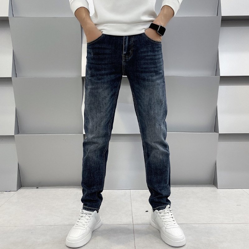 بنطلون جينز رجالي كاجوال بقصّة Slim Fit وساق مستقيمة مطاطية