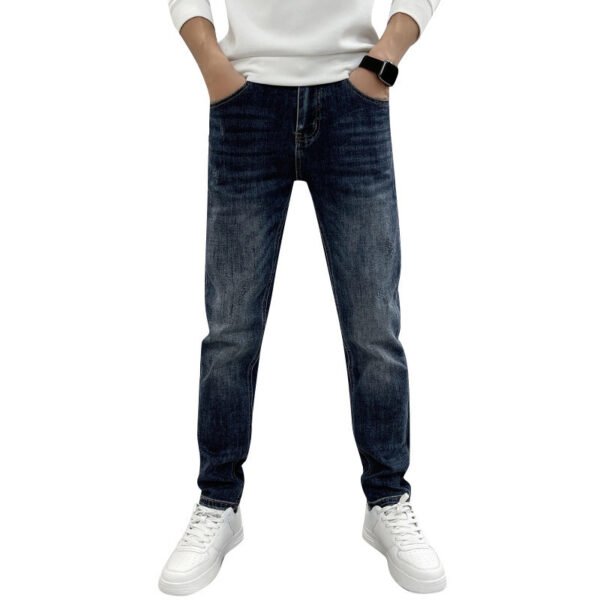 بنطلون جينز رجالي كاجوال بقصّة Slim Fit وساق مستقيمة مطاطية