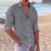 قميص رجالي كاجوال من القطن والكتان بقصّة Slim-fit
