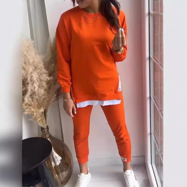 بدلة رياضية نسائية، سويت شيرت بتصميم فتحة على الموضة، وبنطلون رياضي ضيق، طقم ملابس كاجوال مكون من قطعتين