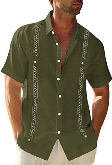 قميص Guayabera الكوبي الرجالي الكاجوال في الهواء الطلق كاجوال بأكمام قصيرة ملابس مطبوعة أزياء رياضية مصمم ملابس الشارع