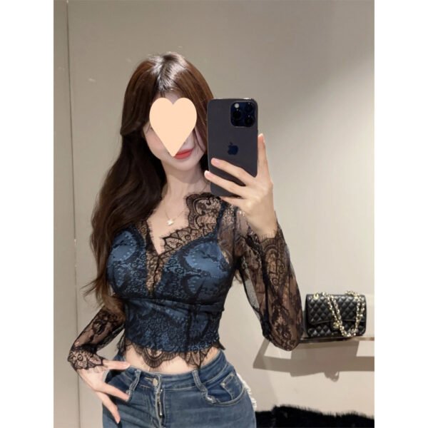 قميص الدانتيل الصناعة الثقيلة طوق الكروشيه الدانتيل قاع