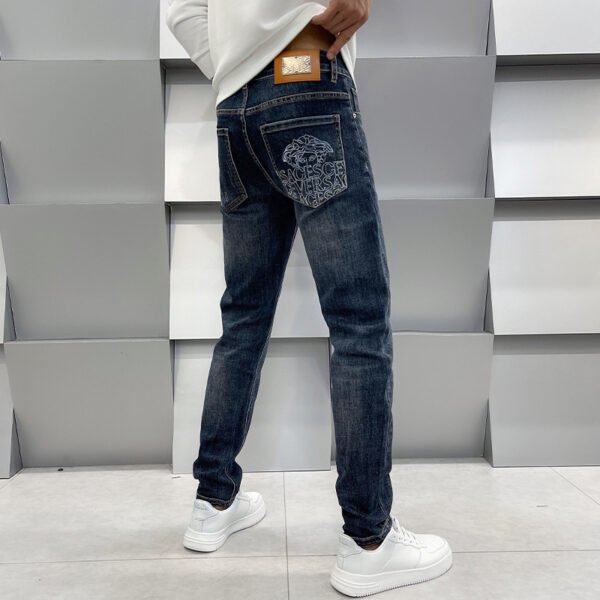 بنطلون جينز رجالي كاجوال بقصّة Slim Fit وساق مستقيمة مطاطية