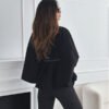 عباءة بأكمام تشبه جناح الخفّاش مع حزام Ins موضة جديدة بياقة واقفة سترة مزاجية سترة صوفية ملابس خارجية للنساء