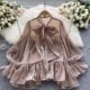 قميص بتصميم متخصص مع أكمام جرس BOWKNOT مطرز