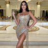 فستان نسائي لحفلات أعياد الميلاد مزين بشراشيب الكريستال