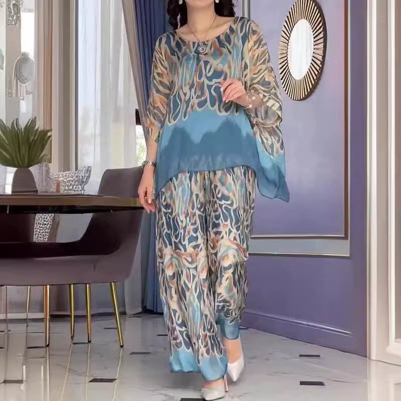 بدلة نسائية موضة فضفاضة واسعة الساق السراويل عادية