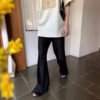 بنطال مستقيم واسع الساق من الساتان على الطراز الكوري