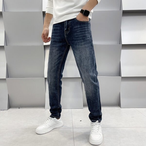 بنطلون جينز رجالي كاجوال بقصّة Slim Fit وساق مستقيمة مطاطية