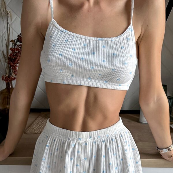 بيجامات نسائية مريحة مطبوعة على شكل قلب محبوك