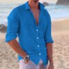 قميص رجالي كاجوال من القطن والكتان بقصّة Slim-fit