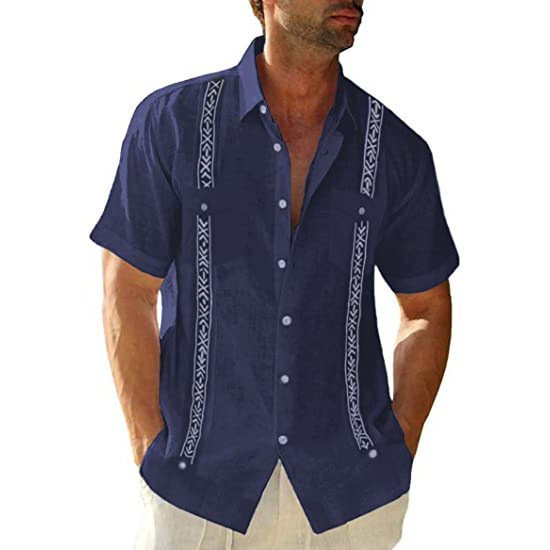 قميص Guayabera الكوبي الرجالي الكاجوال في الهواء الطلق كاجوال بأكمام قصيرة ملابس مطبوعة أزياء رياضية مصمم ملابس الشارع