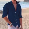 قميص رجالي كاجوال من القطن والكتان بقصّة Slim-fit