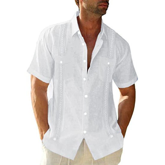 قميص Guayabera الكوبي الرجالي الكاجوال في الهواء الطلق كاجوال بأكمام قصيرة ملابس مطبوعة أزياء رياضية مصمم ملابس الشارع