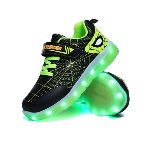 حذاء مضيء للأطفال بمقاس 26-37 مزود بإضاءة LED وUSB قابل لإعادة الشحن، مزود بخطاف وحلقة للأطفال