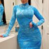 فستان نسائي أحمر شبكي مطبوع