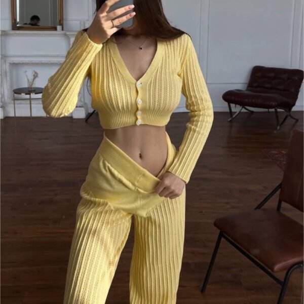 بدلة كاجوال محبوكة شفافة للنساء