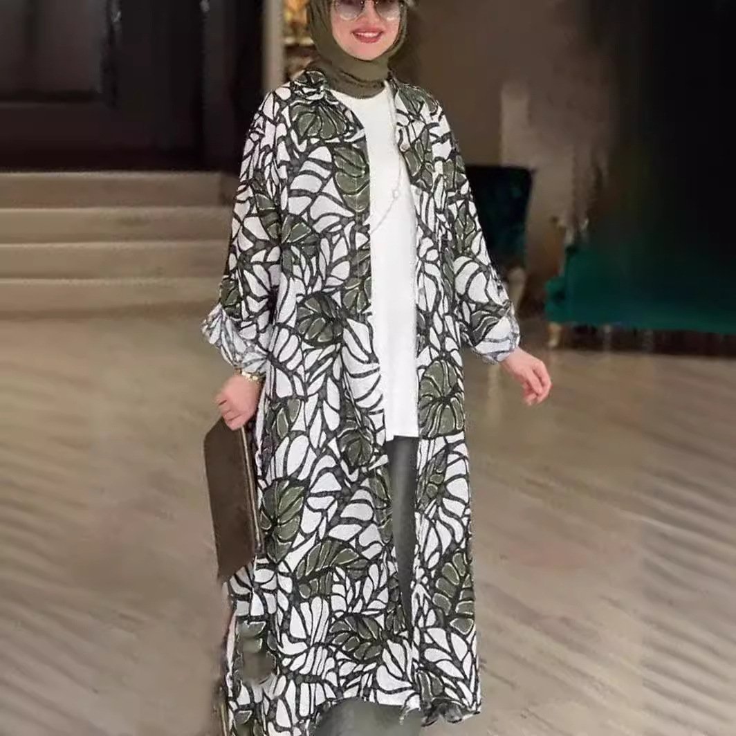 فستان كارديجان بدون ياقة بأكمام طويلة وطبعة جديدة على الموضة