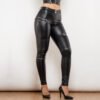 بنطلون Peach Pants نسائي من الجلد الأسود غير اللامع
