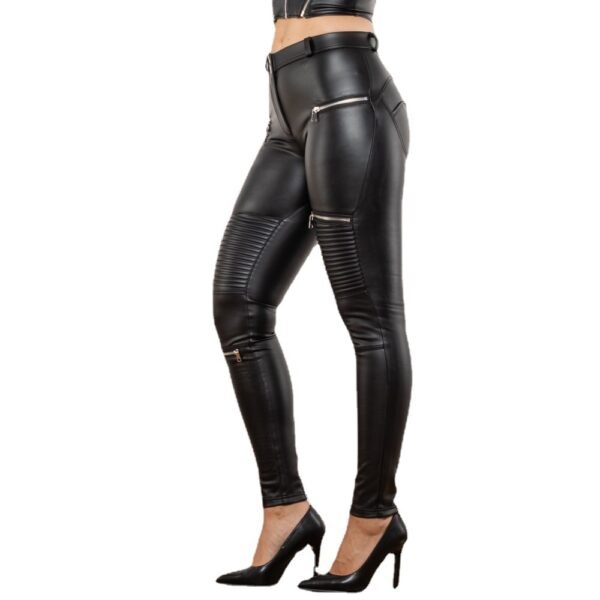 بنطلون Peach Pants نسائي من الجلد الأسود غير اللامع