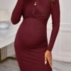 فستان نسائي محبوك بأكمام طويلة ورقبة دائرية للنساء الحوامل