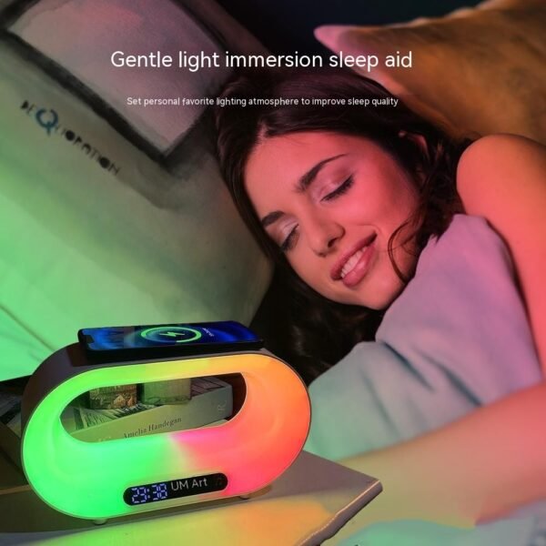مصباح ليلي LED 3 في 1 متعدد الوظائف مع تطبيق للتحكم في جو RGB ومصباح مكتب ذكي متعدد الوظائف وشاحن لاسلكي وساعة منبه