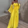 فستان نسائي طويل بأكمام طويلة وجزء علوي من الأنبوب