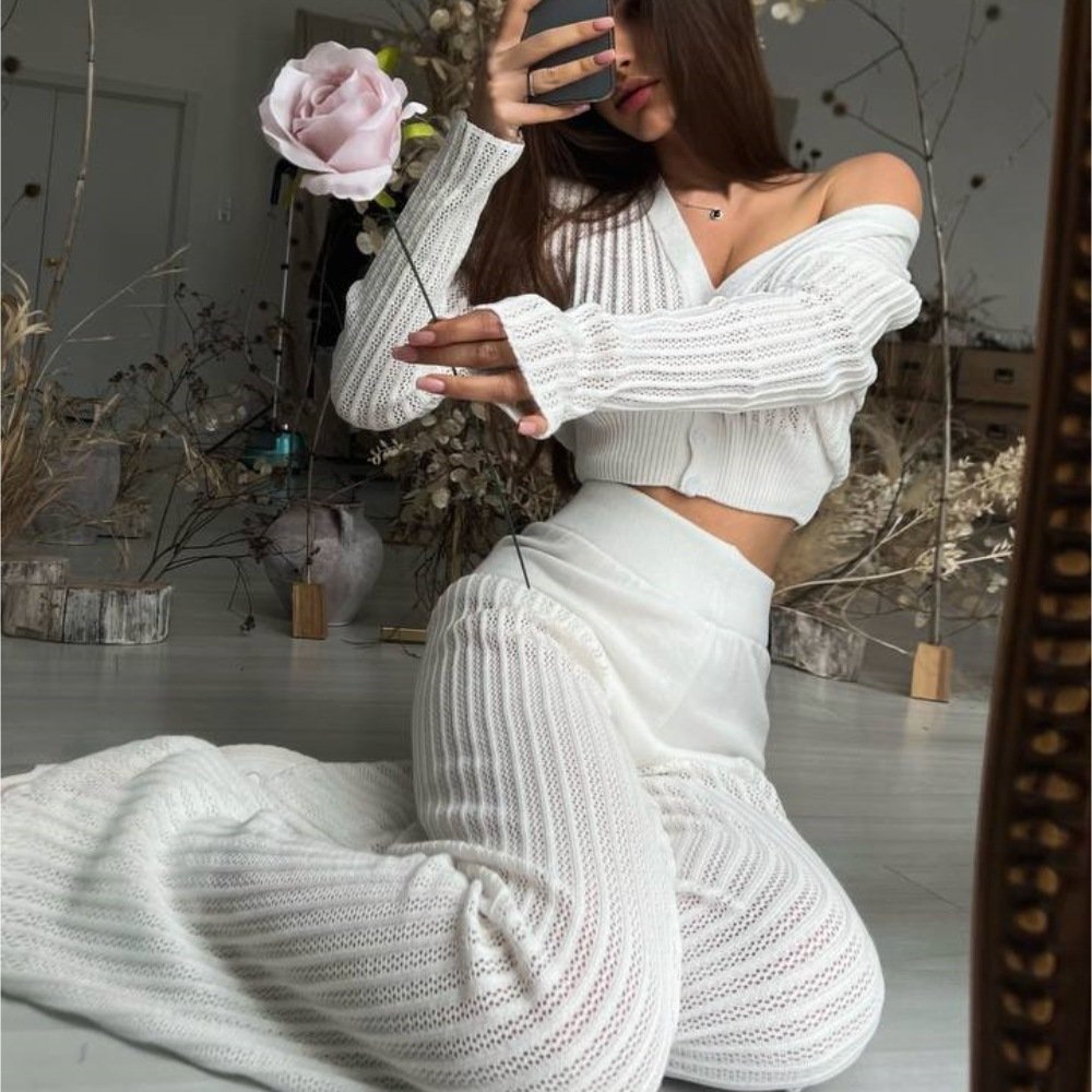 بدلة كاجوال محبوكة شفافة للنساء