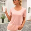 تي شيرت نسائي قصير الأكمام مجوف بدون ظهر بتصميم بسيط