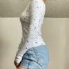 تي شيرت نسائي ضيق، كارديجان، بلوزة خريفية محبوكة للنساء، فتاة جميلة، مزينة بالزهور