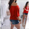 تي شيرت نسائي مطبوع عليه خفاش بكتف فضفاض