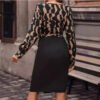 فستان زهري بأكمام طويلة وطول متوسط