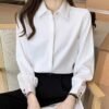 قميص أبيض نسائي خريفي أنيق فرنسي