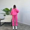 بدلات رياضية بجيوب وياقة واقفة وسحاب وسروال برباط طقم ركض عصري ملابس رياضية ملابس نسائية