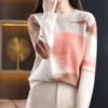 سترة نسائية أنيقة برقبة دائرية بألوان متباينة مناسبة للخريف والشتاء، جديدة وغير رسمية فضفاضة